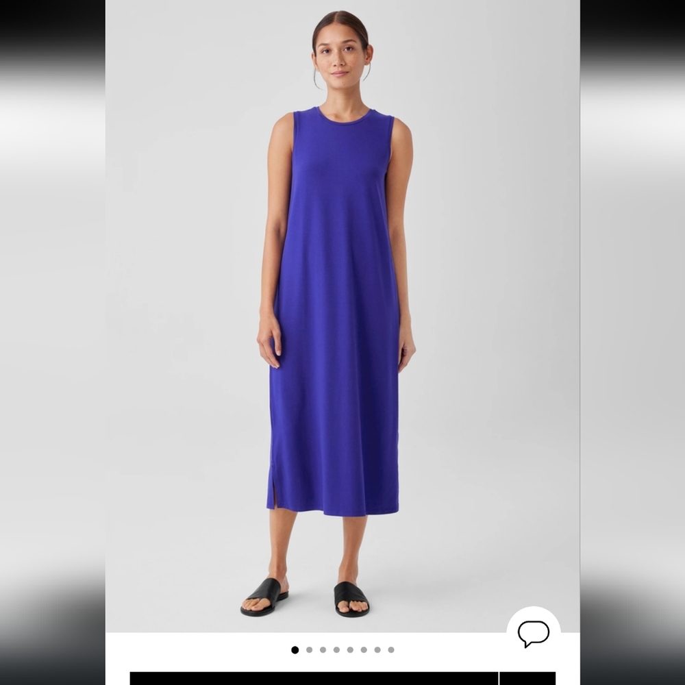 Eileen Fisher Stretch Jersey Knit Full Length Tank Dress Blue SIZE  S/P